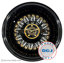 13x7 & 13x5.5 Rev 72 Cross Lace Black with Gold Nipples Lowrider Wire Wheel Rims picture