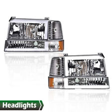 Clear Chrome LED DRL Headlights Bumper Lamps Fit For 92-96 Ford F-150 Bronco  picture
