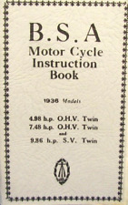 1936 BSA Motor Cycle Instr. Book For 4.98 hp OHV Twin-7.48hp OHV Twin 9.86 hp SV picture