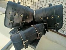 Genuine Black Leather COMBO 3 Motorcycle Saddle Bag Panniers Tool Pouch Side Bag picture