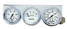 Auto Meter Autogage 3 Gauge Oil Press /Volt /Water Temp Chrome White 2-5/8