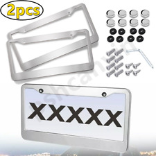 2PCS Metal License Plate Frame Tag Cover Screw Caps Chrome 304 Stainless Steel picture
