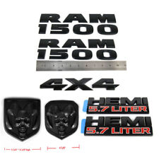 set 4X4 Skull Grille Tailgate 5.7 Liter HEMI Emblem Badge Black for RAM 1500 picture
