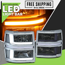 L+R[LED DRL+TURN SIGNAL LIGHT BAR]Smoke Headlight fit 14-15 Chevy Silverado 1500 picture