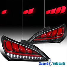 Fits 2010-2016 Hyundai Genesis Coupe Shiny Black Sequential LED Tail Lights Pair picture