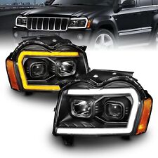 For 2005-2007 Jeep Grand Cherokee Black LED DRL Headlights Headlamps Left+Right picture