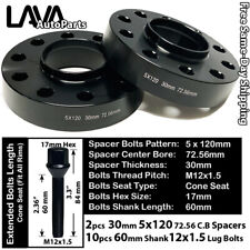 2PC 30MM THICK 5X120 72.56MM C.B WHEEL SPACER + 60MM 12X1.5 BOLT FIT BMW MODEL picture