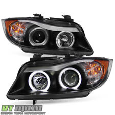 Black 2009-2012 BMW E90 3-Series Sedan LED Halo Projector Headlights Headlamps picture