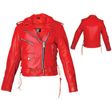 Women's Red Leather motorcycle biker jacket premium cowhide Allstate AL2122 HB picture