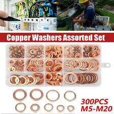 300Pcs Copper Crush Washer Gasket Set M5-M20 Flat Ring Seal  Assortment Kit picture