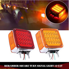 2X Red/Amber Square Dual Face Stud Mount Pedestal Fender Turn Signal Light 12-24 picture