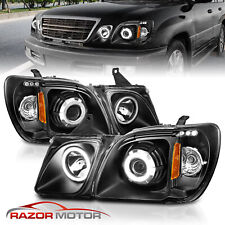 [Dual LED Halo]For 1998-2007 Lexus LX470 Projector Black Headlights HeadLamps picture