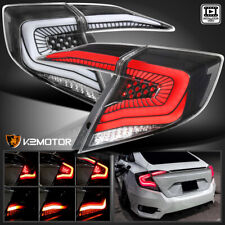 Black Fits 2016-2021 Honda Civic Sedan LED Tail Lights w/ Sequential Signal Lamp picture
