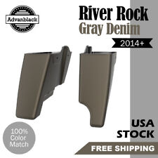 River Rock Gray Denim Single Cut Out Stretched Saddlebags For Harley Touring 14+ picture