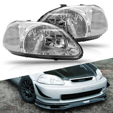 Fits 1996-1998 Honda Civic Headlight Head Light Lamps Replacement Chrome Pair LR picture
