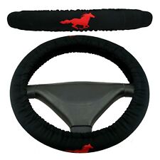 Car Steering Wheel Cover Black with an Embroidered Horse picture