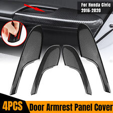 4x Carbon Fiber Interior Door Armrest Panel Trim Cover For Honda Civic 2016-2020 picture