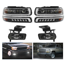 Fit For 99-02 Chevy Silverado 00-06 Tahoe DRL LED Headlights Lamps + Fog Lights picture