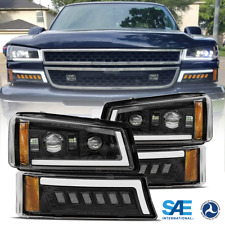 LED DRL Headlights DOT Bumper Signal Lamps For 03-06 Chevy Silverado Black picture