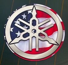 Yamaha Tuning Fork Decal - Silver with American Flag Background - Motorcycle picture