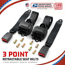 Two Universal Lap Seat Belt 3 Point Adjustable Retractable Car Single Seat Lap picture
