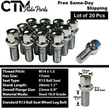 20x Chrome 14x1.5 Ball Seat Wheel Lug Bolts 28mm Shank Fit Mercedes Stock Wheels picture