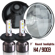 7 Inch led GLASS Headlight Round, ORIGINAL CLASSIC LOOK conversion Chrome Set 2 picture