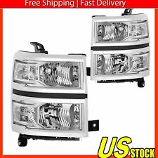 For 2014-15 Chevy Silverado 1500 Chrome Housing Clear Corner Headlights Set of 2 picture