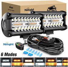 Nilight 2X 6.5 Inch 120W LED Amber White Light Bar Fog Driving Lamps Wiring Kits picture