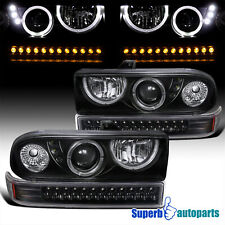 Fits 1998-2004 S10 Blazer Black Projector Halo Headlights+ LED Strip Bumper Lamp picture