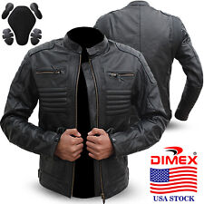 Mens Motorcycle Genuine Leather Jacket Motorbike Biker CE Armours Black picture