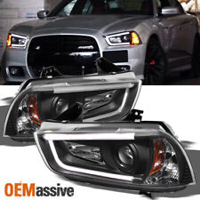 Fits 11-14 Charger [Halogen] Black Bezel LED Lamp Tube/Trip Projector Headlights picture