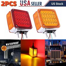 2X LED Square Dual Face Stud Mount Pedestal Fender Turn Signal Light Red/Amber picture