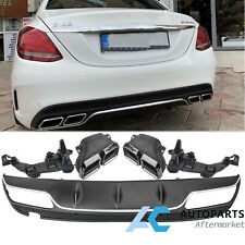 AMG Rear Bumper Diffuser + Black Exhaust Tips for Mercedes W205 C300 15-18 picture