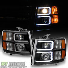 Black 2007-2013 Chevy Silverado OPTIC LED Projector Headlights Left+Right 07-13 picture