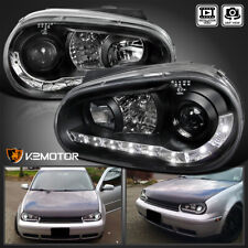 Black Fits 1999-2006 Volkswagen Golf MK4 LED Strip Projector Headlights Lamps picture