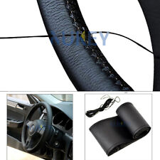 Black Thread Car Steering Wheel Cover Genuine Leather Sport DIY With Needles picture