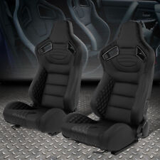 Pair of Universal Black Vinyl Adjustable Reclinable Racing Seats w/ Sliders picture