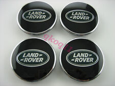 Land Rover Black with Green Oval Polished Wheel Center Hub Caps Set Genuine picture