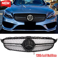 Diamond Style Grille For Mercedes W205 C Class C250 C300 2015-2018 Chrome Grill picture