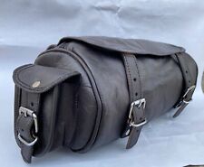 Real VINTAGE Leather Tool Bag Motorcycle Black Front Fork Storage Bag Saddle Bag picture