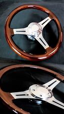 14 Inch Chrome Polished Steering Wheel Dark Wood 3-Spoke picture