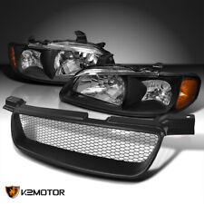 Fits 2000-2003 Sentra Black Headlights Lamps+Mesh Bumper Hood Grille 00 01 02 picture