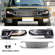 Pair Halo Projector LED Headlights w/ Grille For 2007-2015 Toyota FJ Cruiser picture