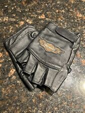 Vintage Harley Davidson Flaming Bar & Shield Pigskin Leather Fingerless Gloves picture