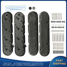 2pc Chevy LS  Finned Vintage Hidden Coil Aluminum Valve Cover  Black Look picture