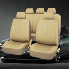 Beige Leather 5-Sits Car Seat Covers Front Rear Full Interior Cushion Set 9Pcs picture