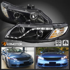 Black Fits 2006-2011 Honda Civic 4Dr R8 Style LED Strip Projector Headlights L+R picture