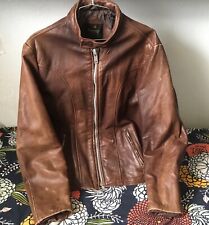 VINTAGE cafe Brown LEATHER MOTORCYCLE JACKET  70s Sz 44 picture