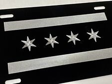 Engraved Chicago Flag Car Tag Diamond Etched Aluminum Metal Black License Plate picture